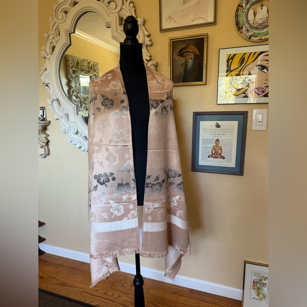 New silk cashmere, ombre, black Peche cream, scarf, throw shawl wrap